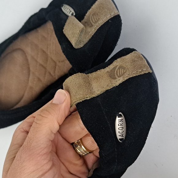 Acorn suede slip on ballet flats contrast toe cap elastic stretch heel sz8 - Picture 4 of 12